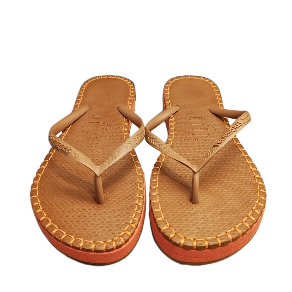 Havaianas Slim Flatform Loop Flip Flop Sandals Womens 9/10 Brown Orange Slip On
